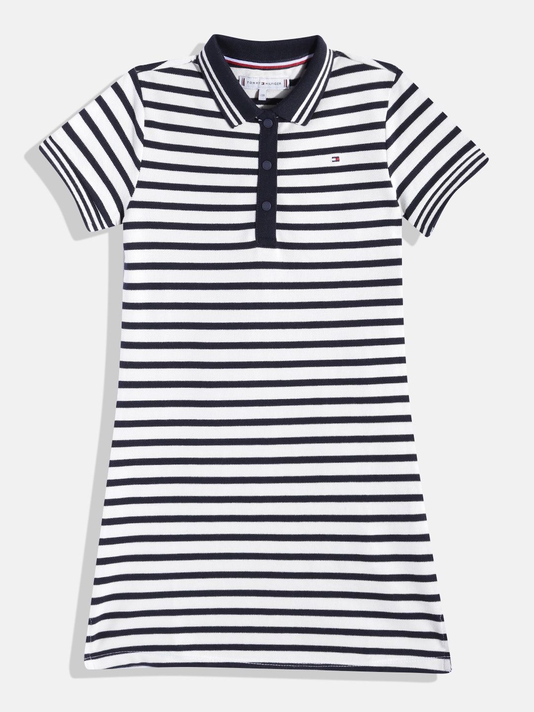 

Tommy Hilfiger Girls Striped Polo Collar T-shirt Dress, White