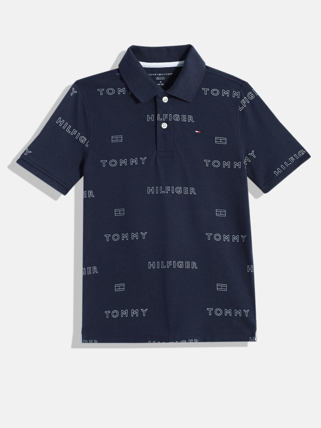 

Tommy Hilfiger Boys Brand Logo Print Polo Collar Pure Cotton T-shirt, Navy blue