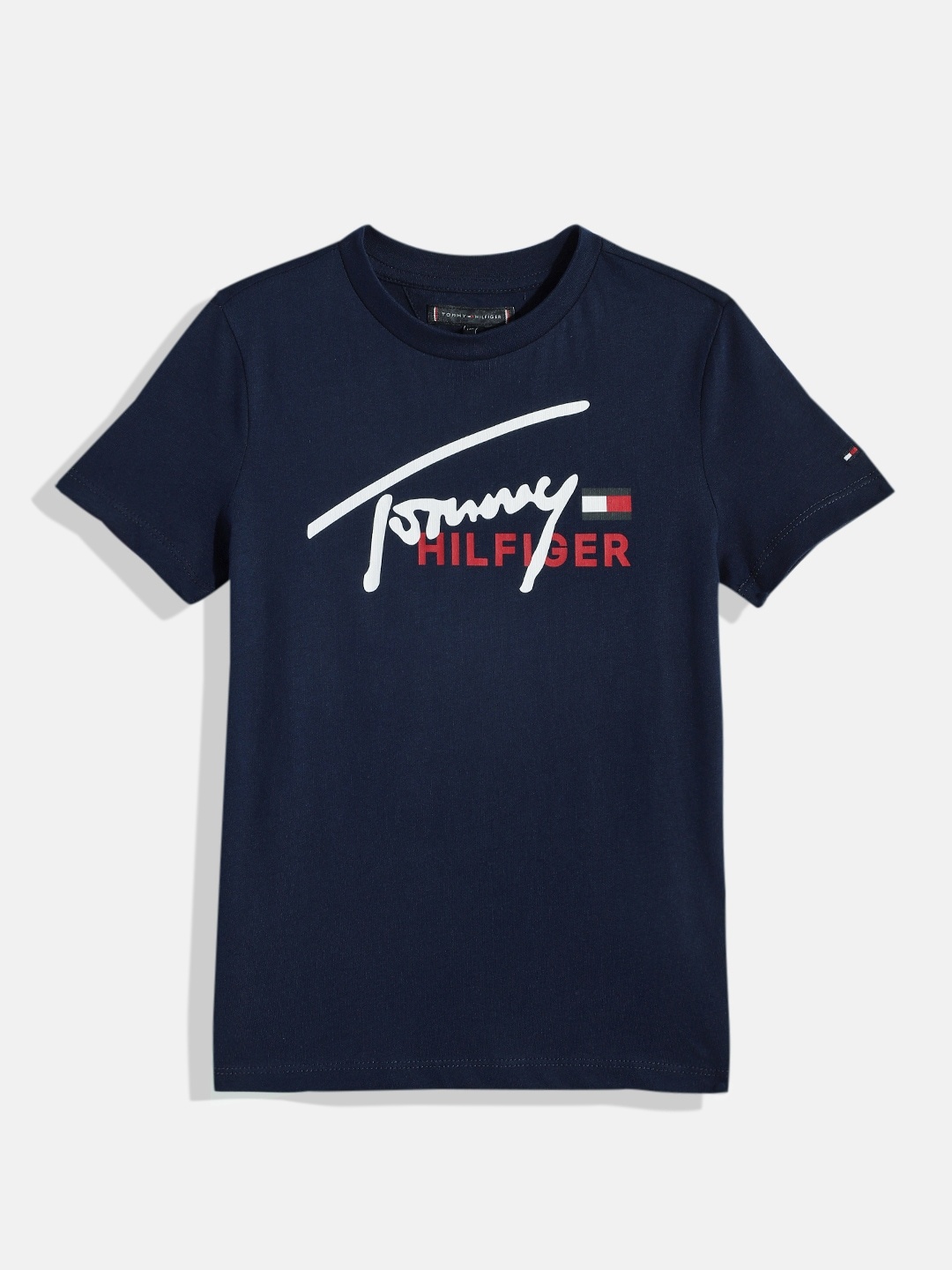 

Tommy Hilfiger Boys Brand Logo Printed Pure Cotton T-shirt, Navy blue