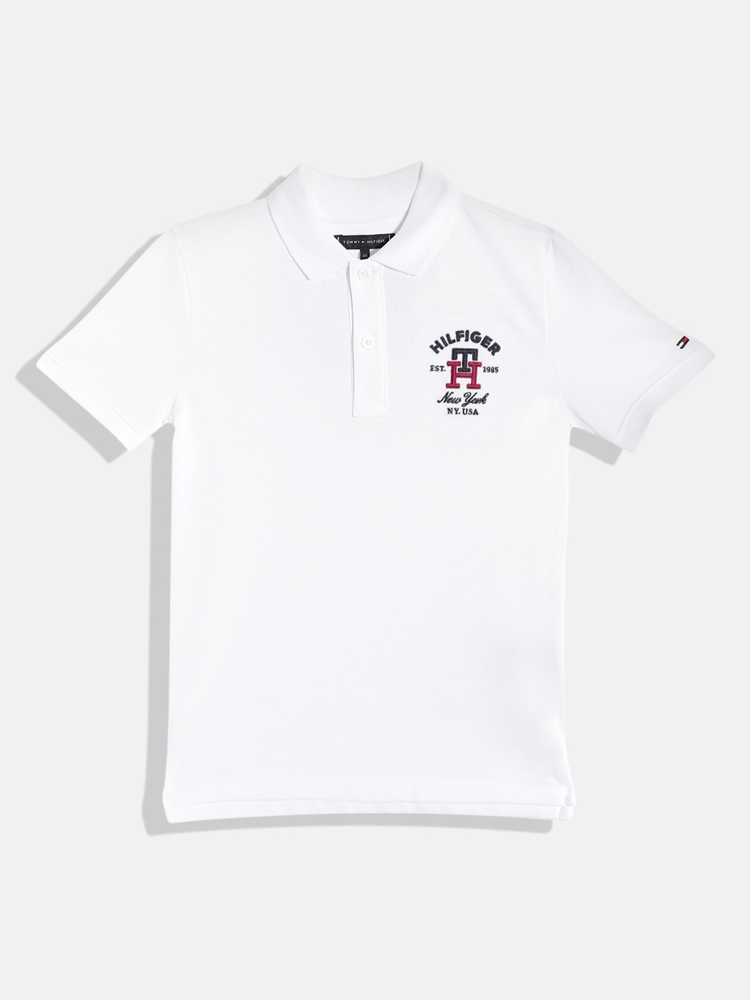 

Tommy Hilfiger Boys Pure Cotton Brand Logo Detail Polo Collar T-shirt, White