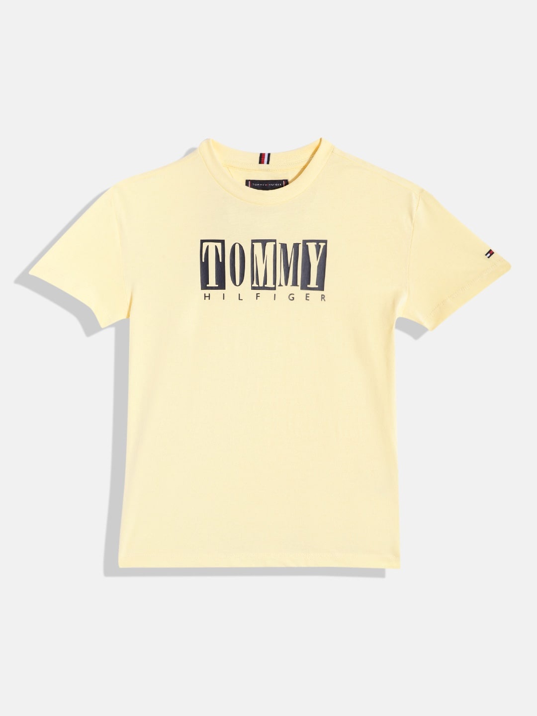 Tommy Hilfiger Boys Pure Cotton Brand Logo Printed T-shirt, Yellow
