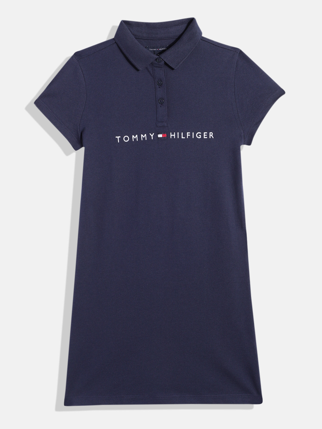 

Tommy Hilfiger Girls Brand Logo Embroidered A-Line Dress, Blue