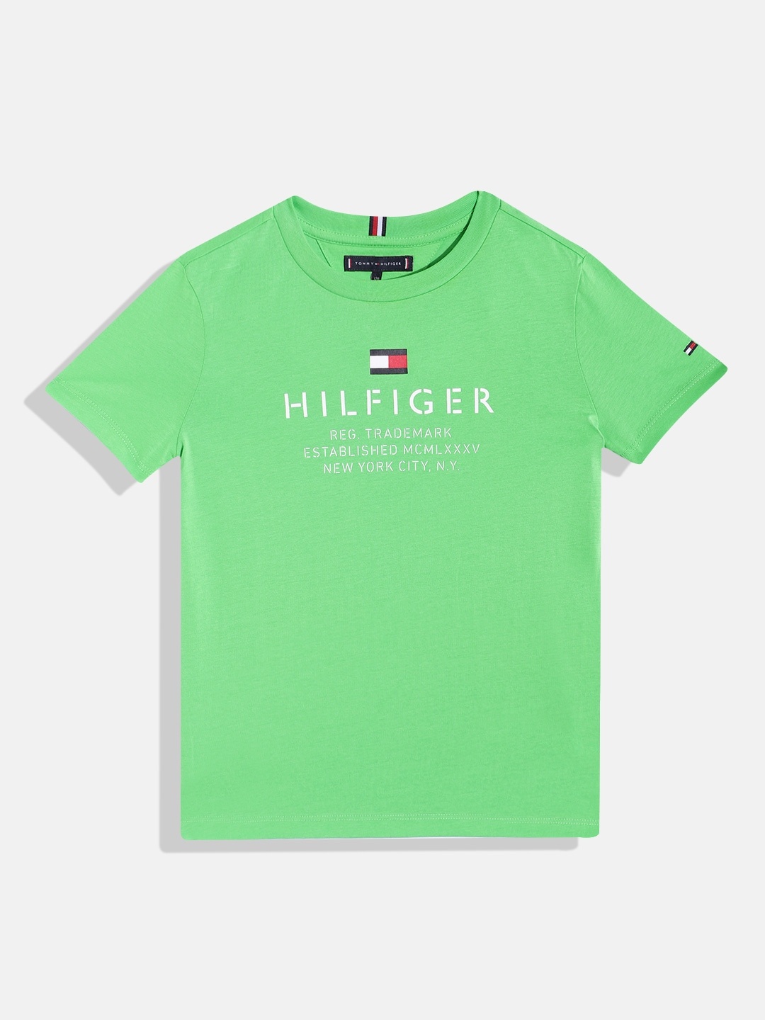 

Tommy Hilfiger Boys Pure Cotton Brand Logo Printed T-shirt, Green