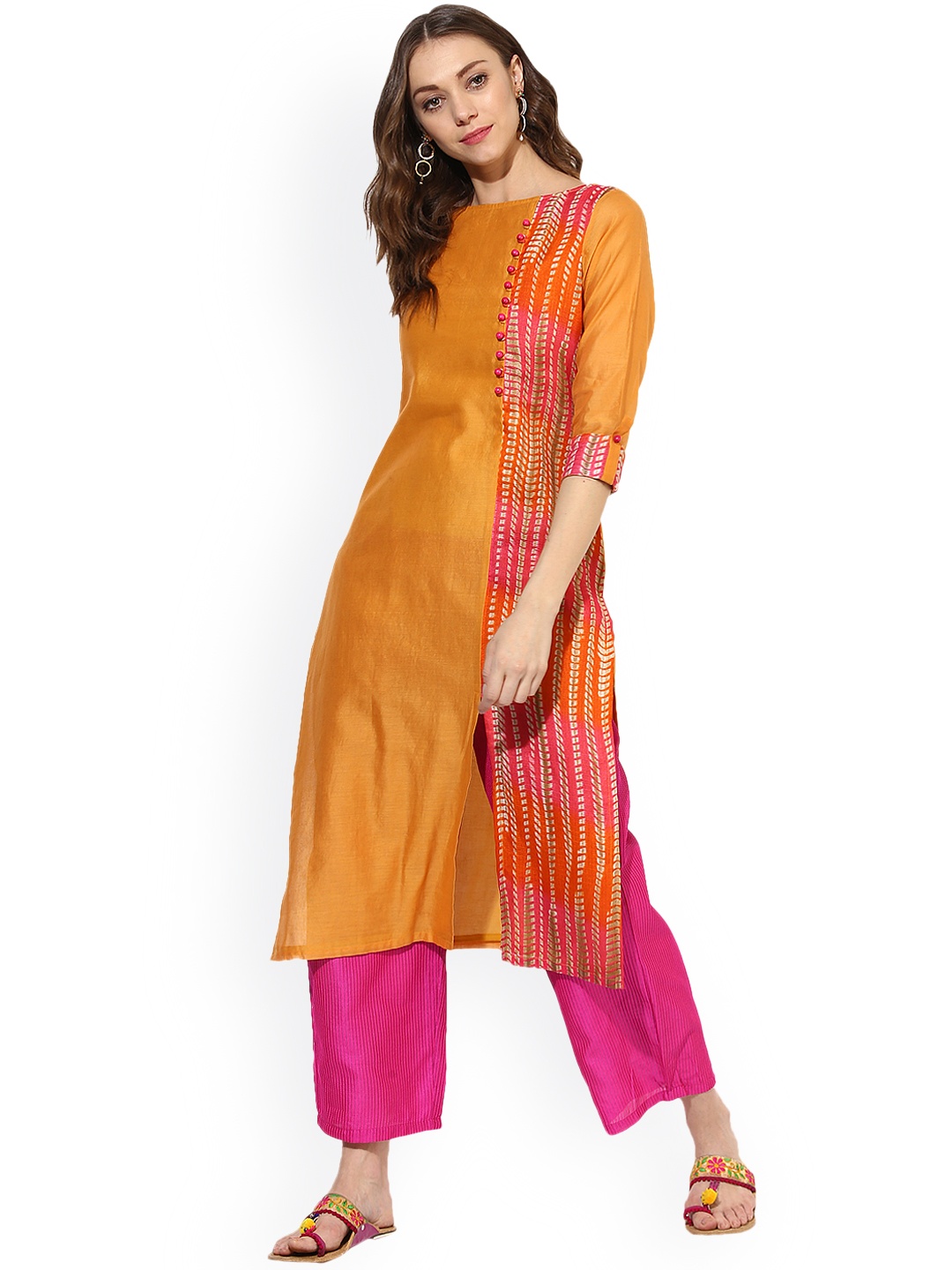 

Shakumbhari Women Orange Printed Straight Kurta