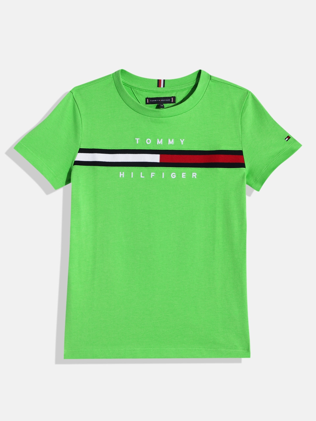 

Tommy Hilfiger Boys Brand Logo Embroidered Pure Cotton T-shirt, Green
