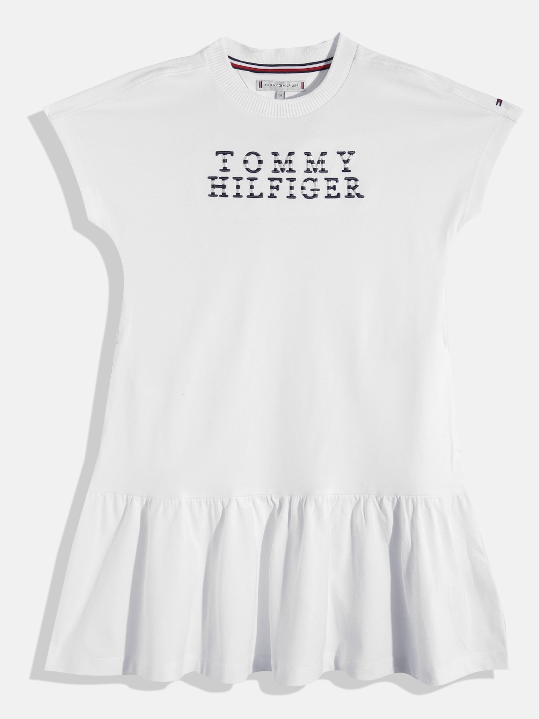 

Tommy Hilfiger Girls Applique Detail Pure Cotton Drop-Waist Dress, White