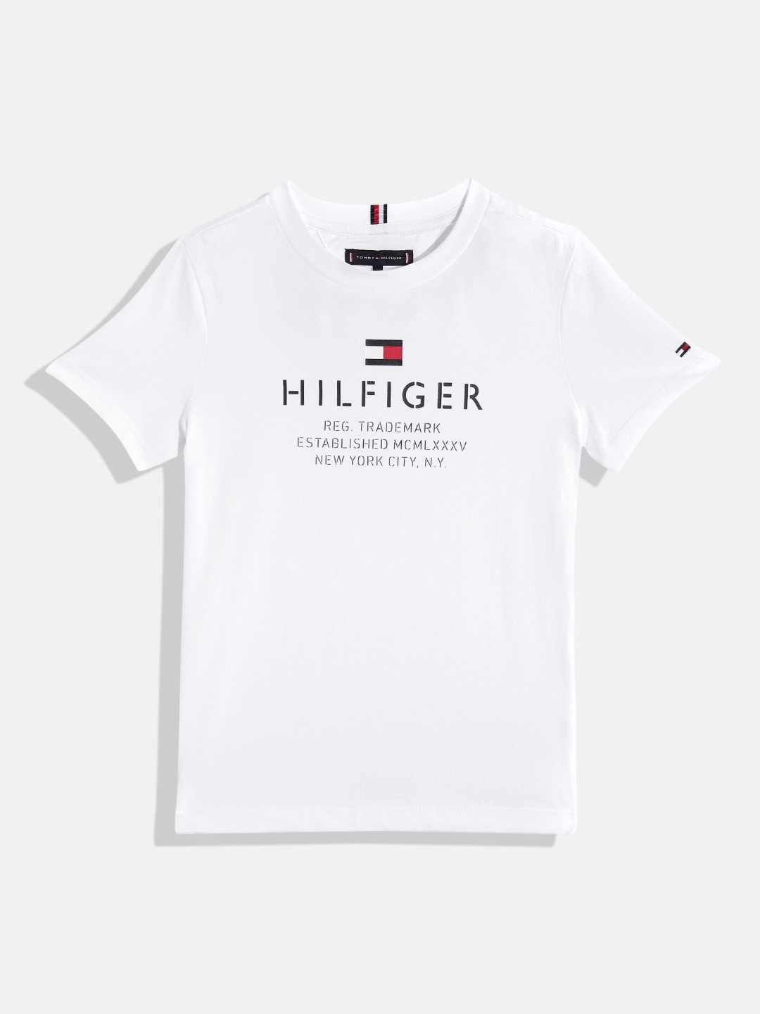 

Tommy Hilfiger Boys Pure Cotton Brand Logo Printed T-shirt, White