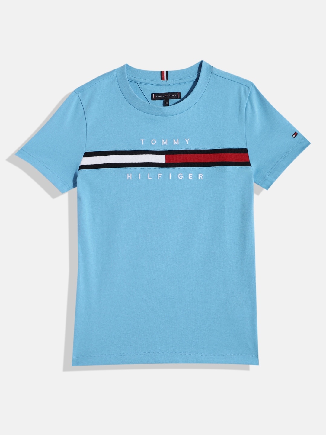 

Tommy Hilfiger Boys Brand Logo Embroidered Pure Cotton T-shirt, Blue