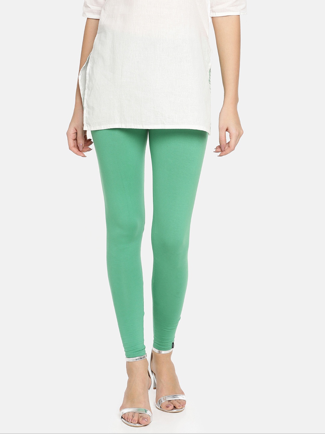 

TWIN BIRDS Women Solid Super Stretch Cotton Ankle Length Leggings, Green