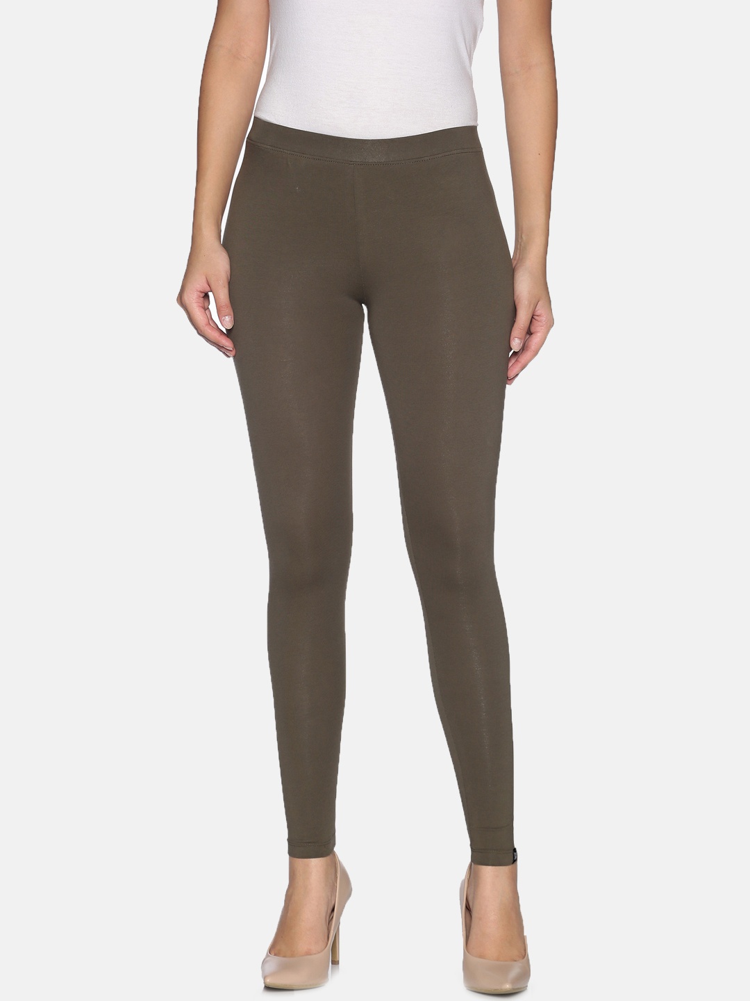 

TWIN BIRDS Women Solid Super Stretch Cotton Ankle Length Leggings, Olive