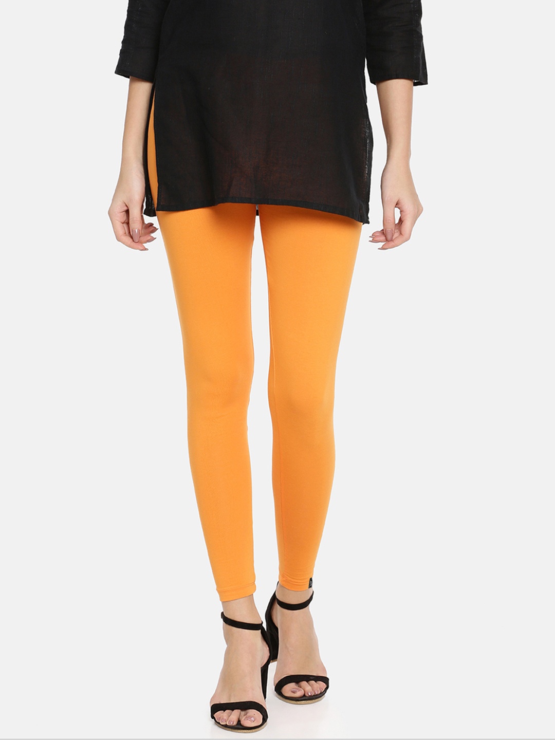 

TWIN BIRDS Women Solid Super Stretch Cotton Ankle Length Leggings, Orange