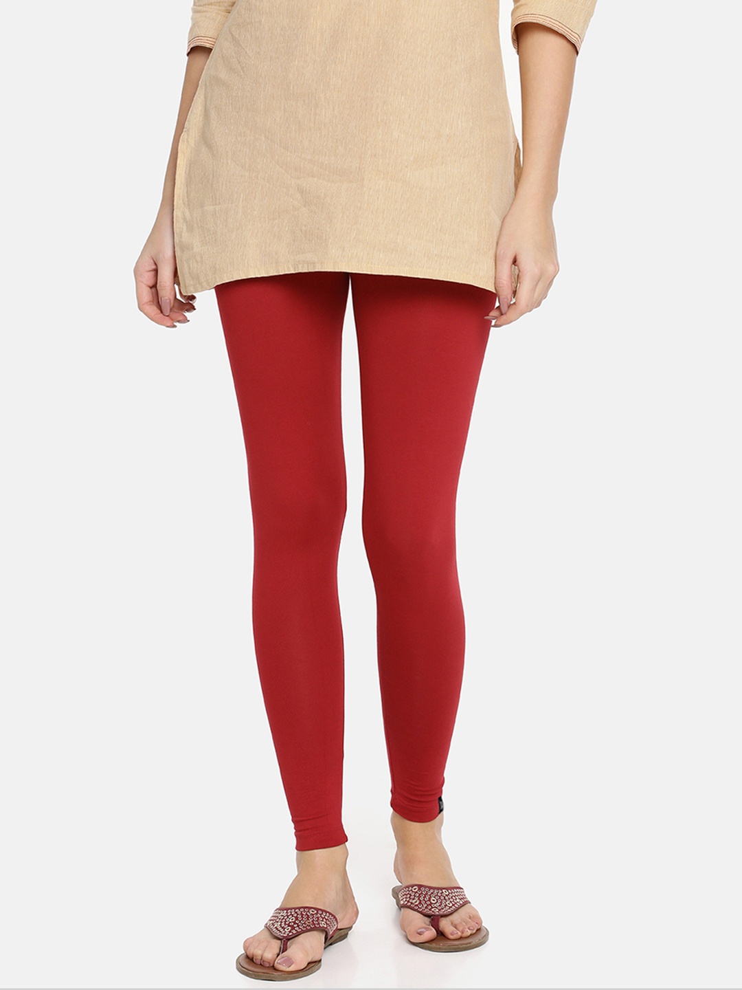 

TWIN BIRDS Women Solid Super Stretch Cotton Ankle Length Leggings, Red