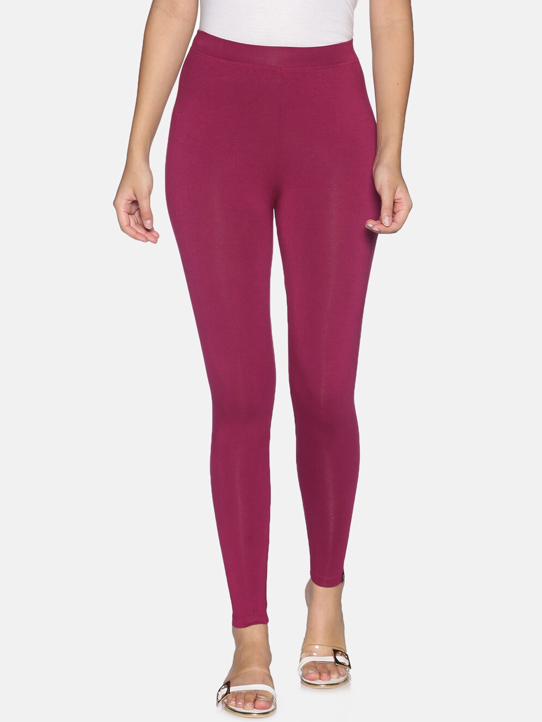 

TWIN BIRDS Women Solid Super Stretch Viscose Ankle Length Leggings, Magenta