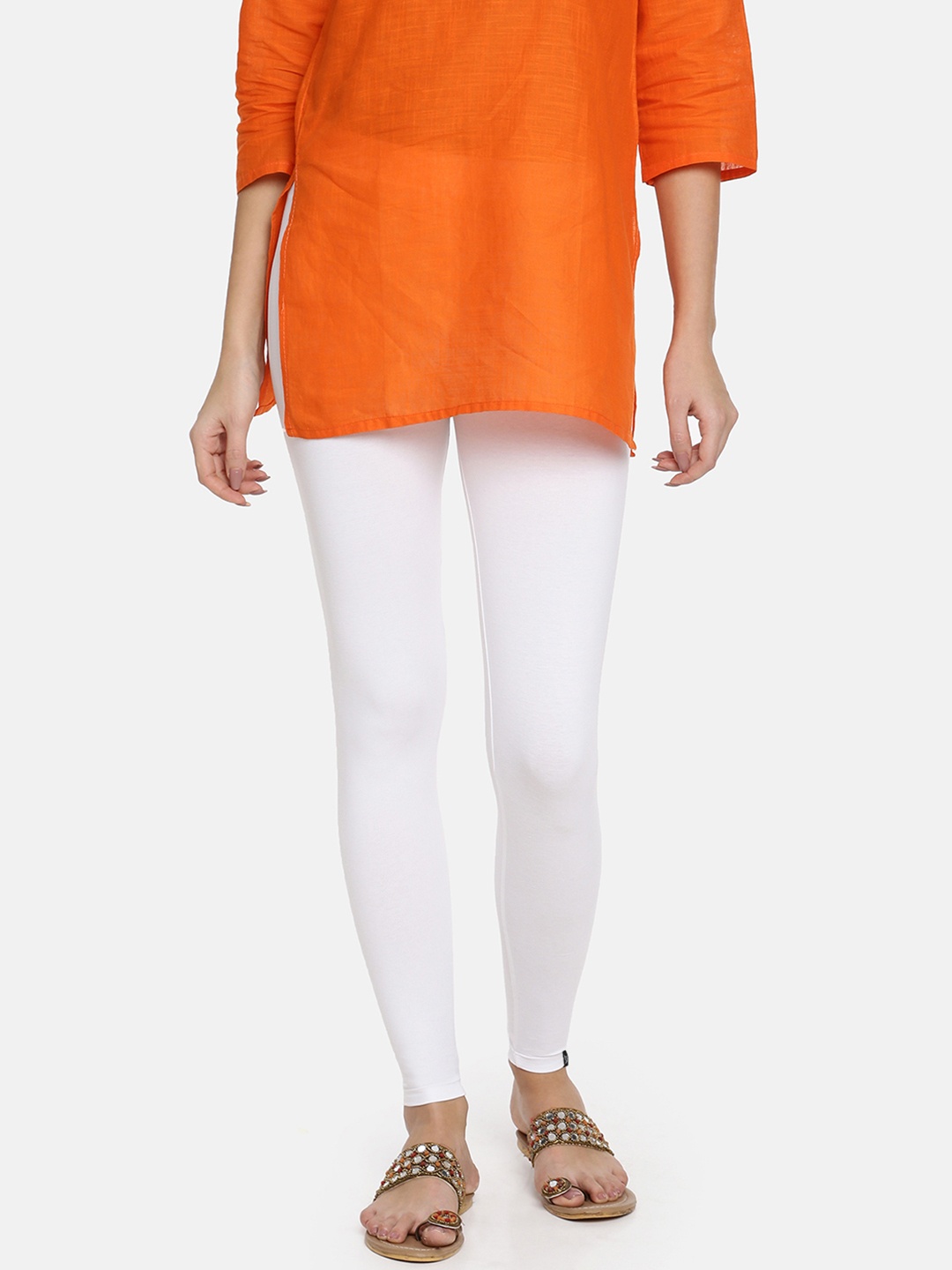 

TWIN BIRDS Women Solid Super Stretch Cotton Ankle Length Leggings, White