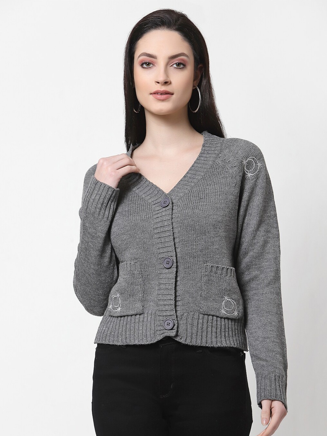 

Club York Women Ribbed Acrylic Cardigan, Grey