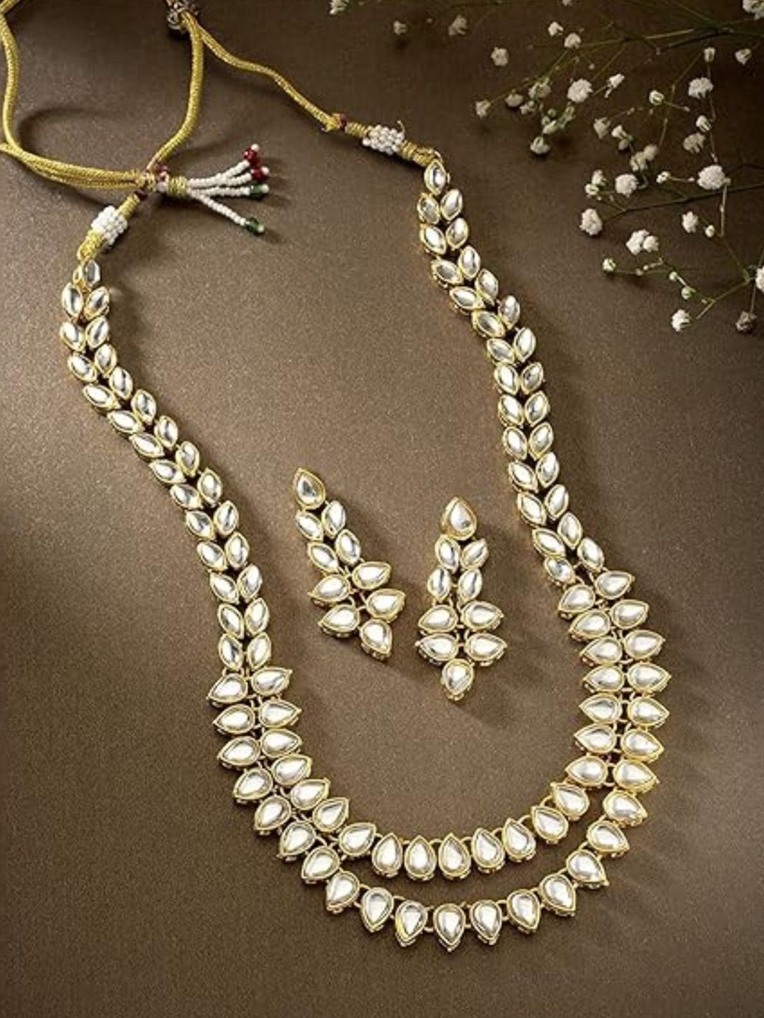 

I Jewels Women Gold-Plated Kundan Studded & Beaded Jewellery Set, White