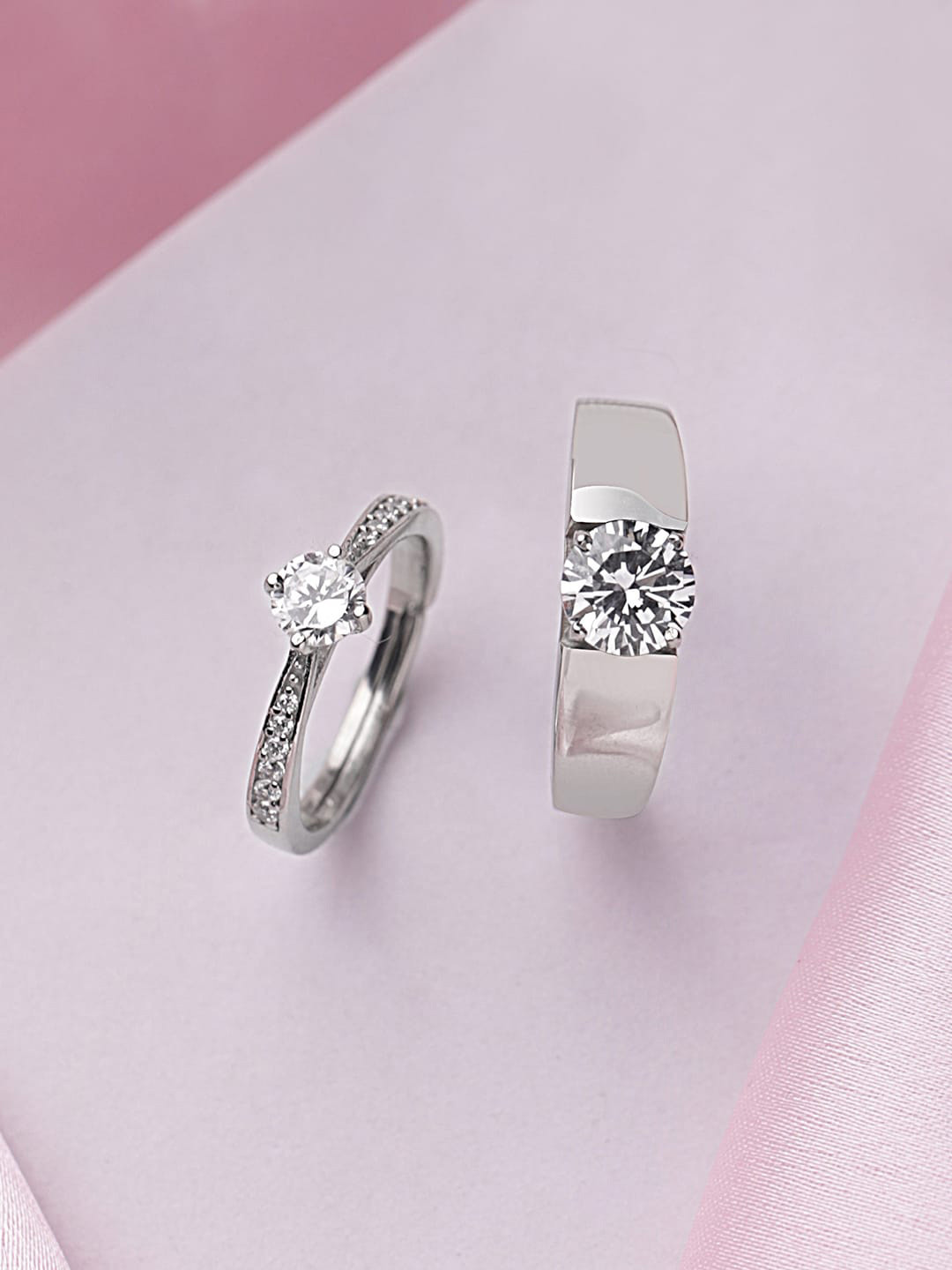 

March by FableStreet Silver Zircon Classic Couple Rings