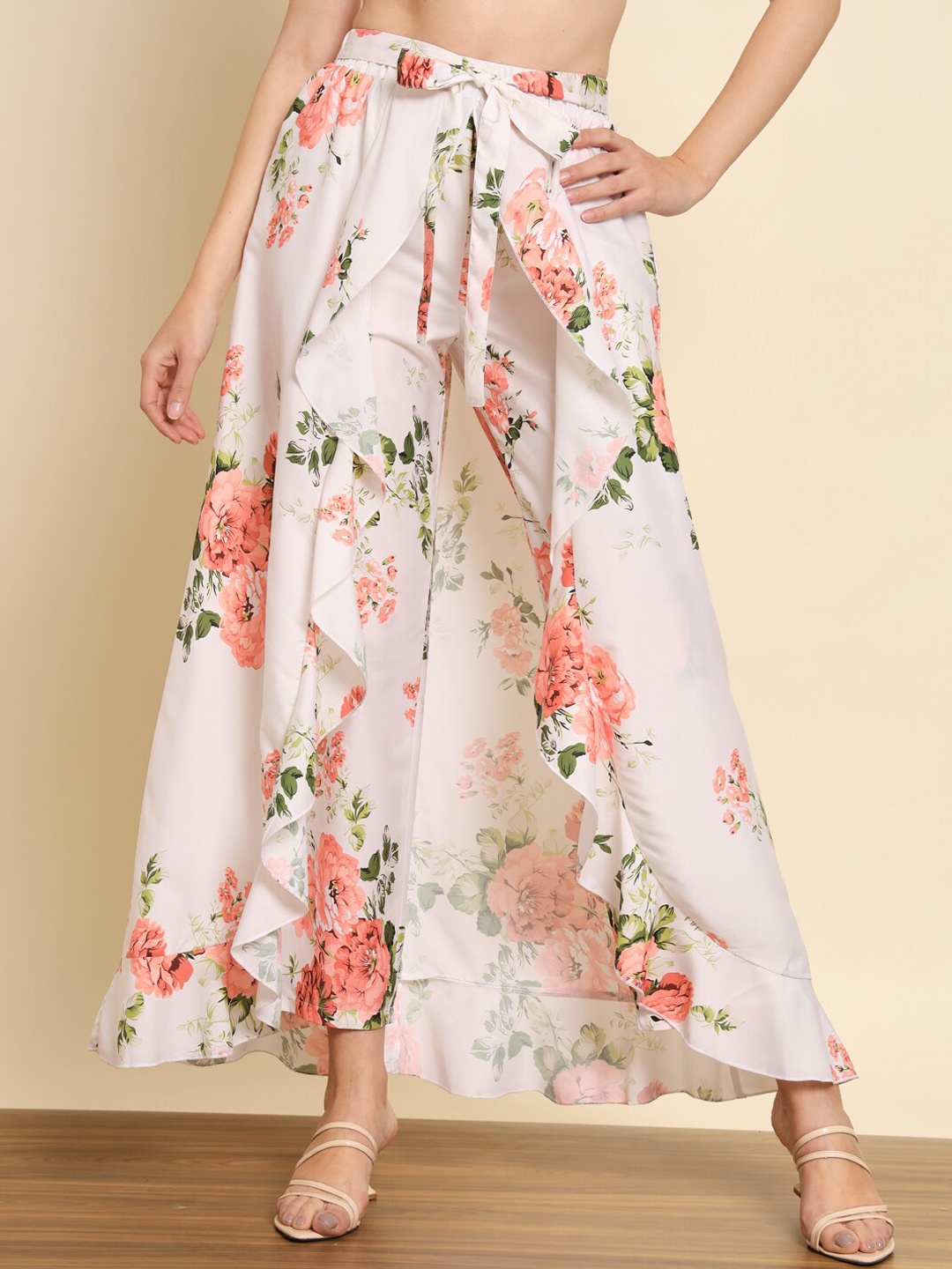 

Darzi Floral Printed Wrap Maxi Skirt, White