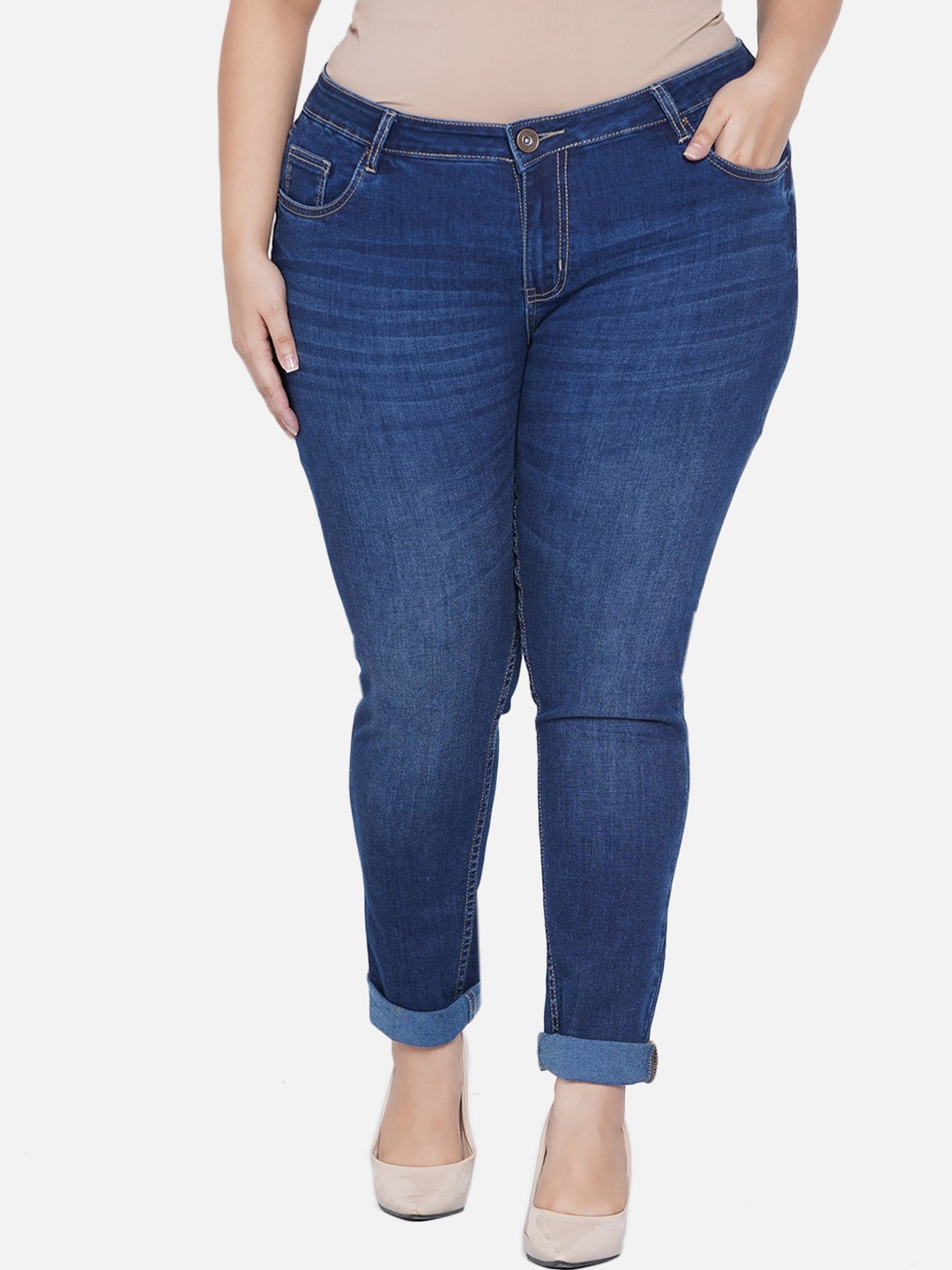 

Kiaahvi by JOHN PRIDE Women Plus Size Skinny Fit Light Fade Stretchable Jeans, Blue