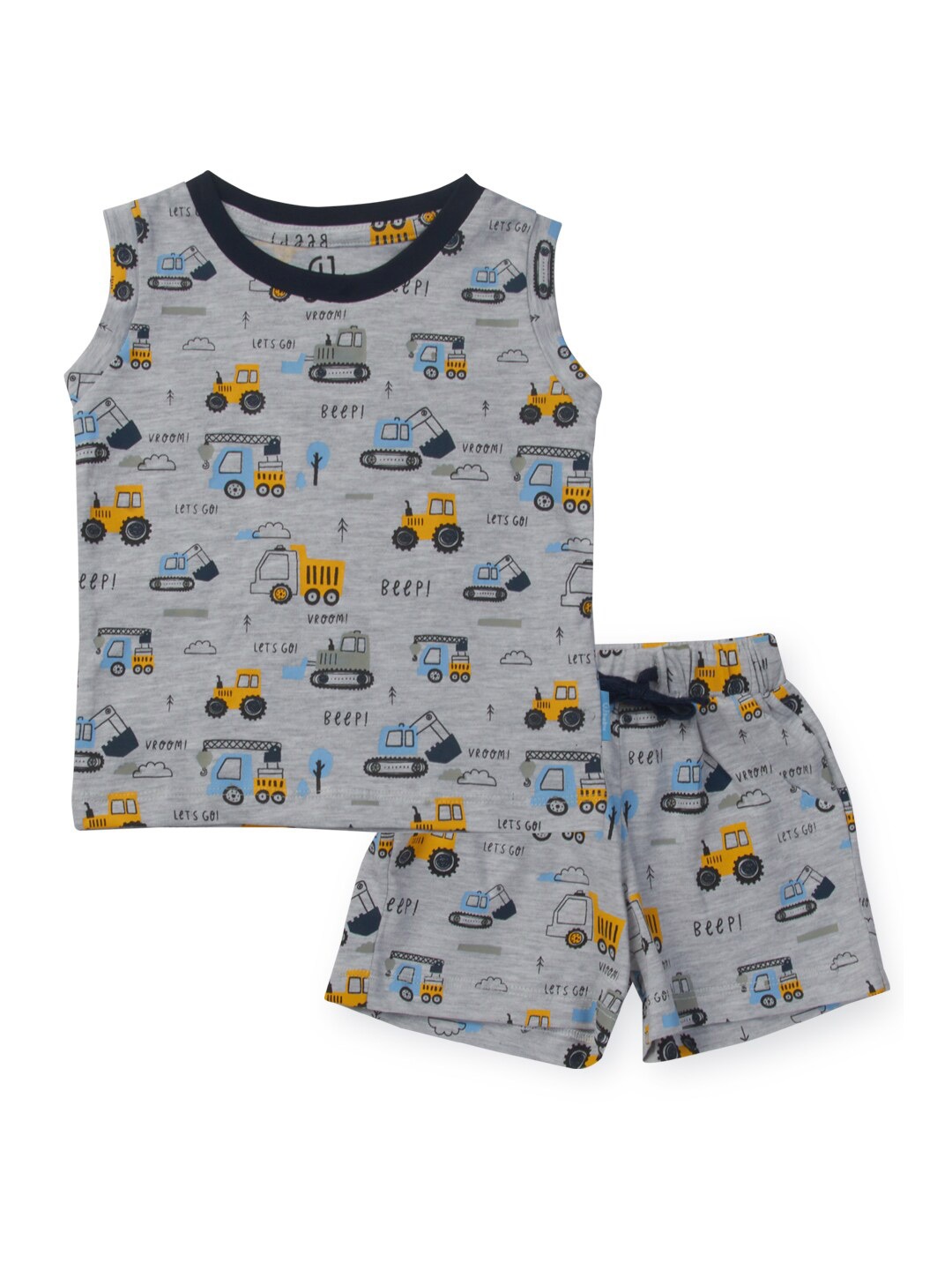 

Gini and Jony Infant Boys Printed Pure Cotton T-shirt with Shorts, Grey