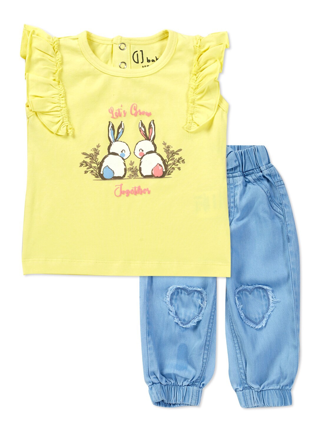 

Gini and Jony Infant Girls Printed Pure Cotton T-shirt with Joggers, Yellow