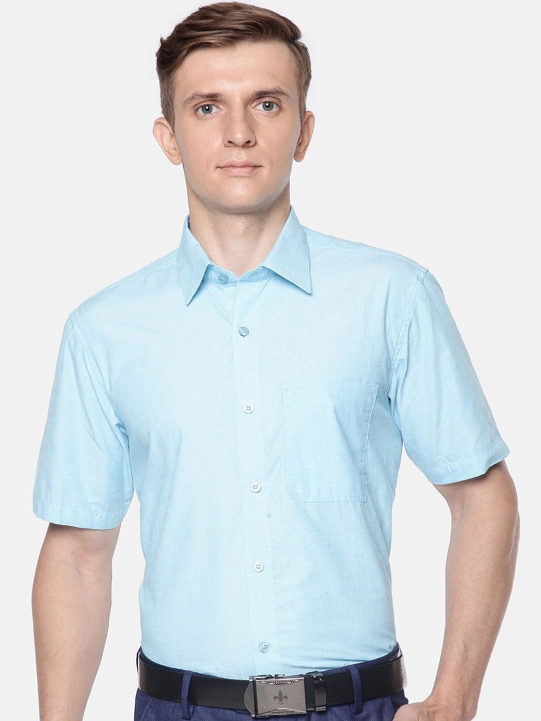 

Jansons Men Pure Cotton Formal Shirt, Blue