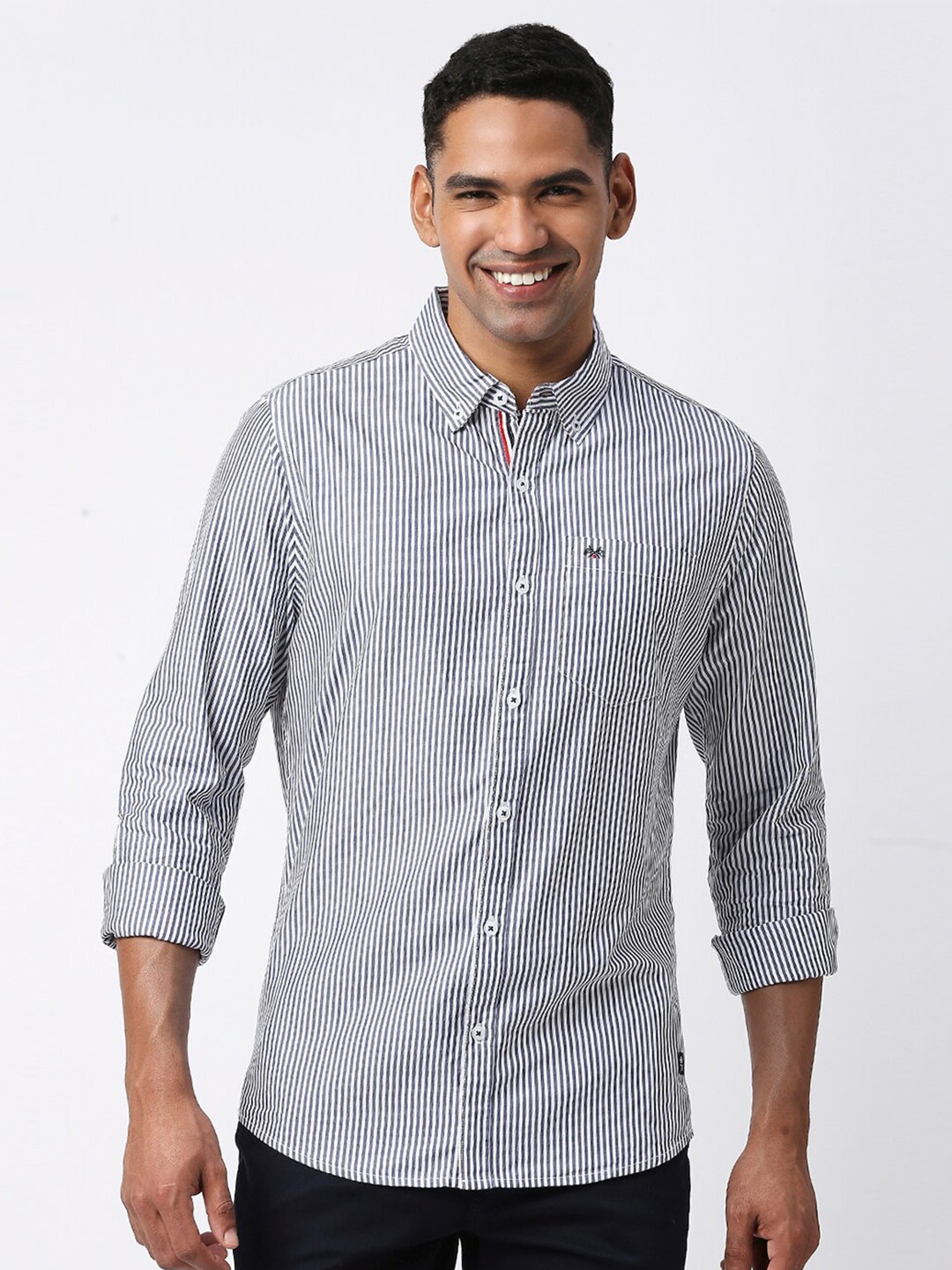 

Thomas Scott Men Slim Fit Striped Casual Cotton Shirt, Grey