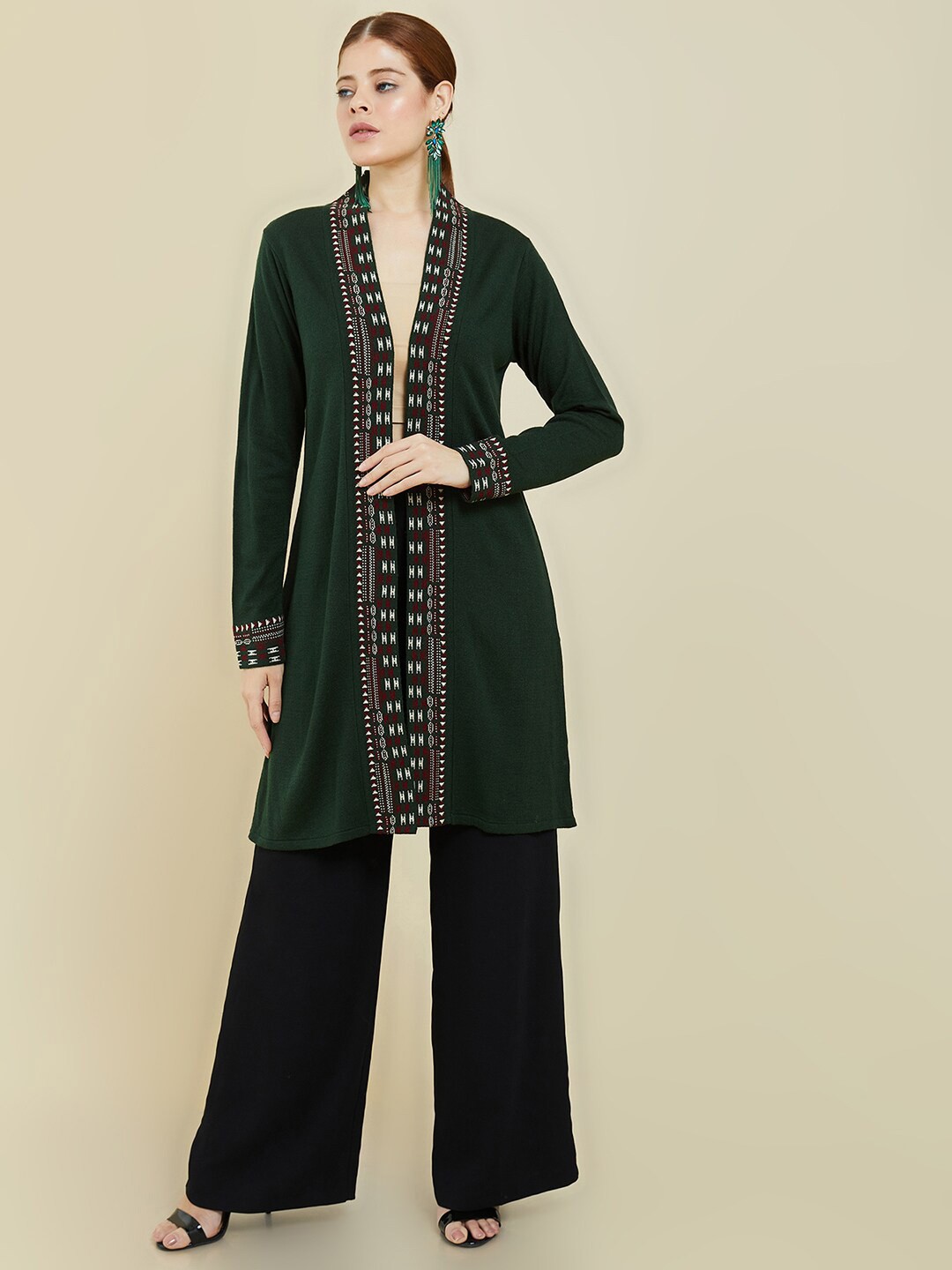 

Soch Women Ethnic Longline Shrug, Olive