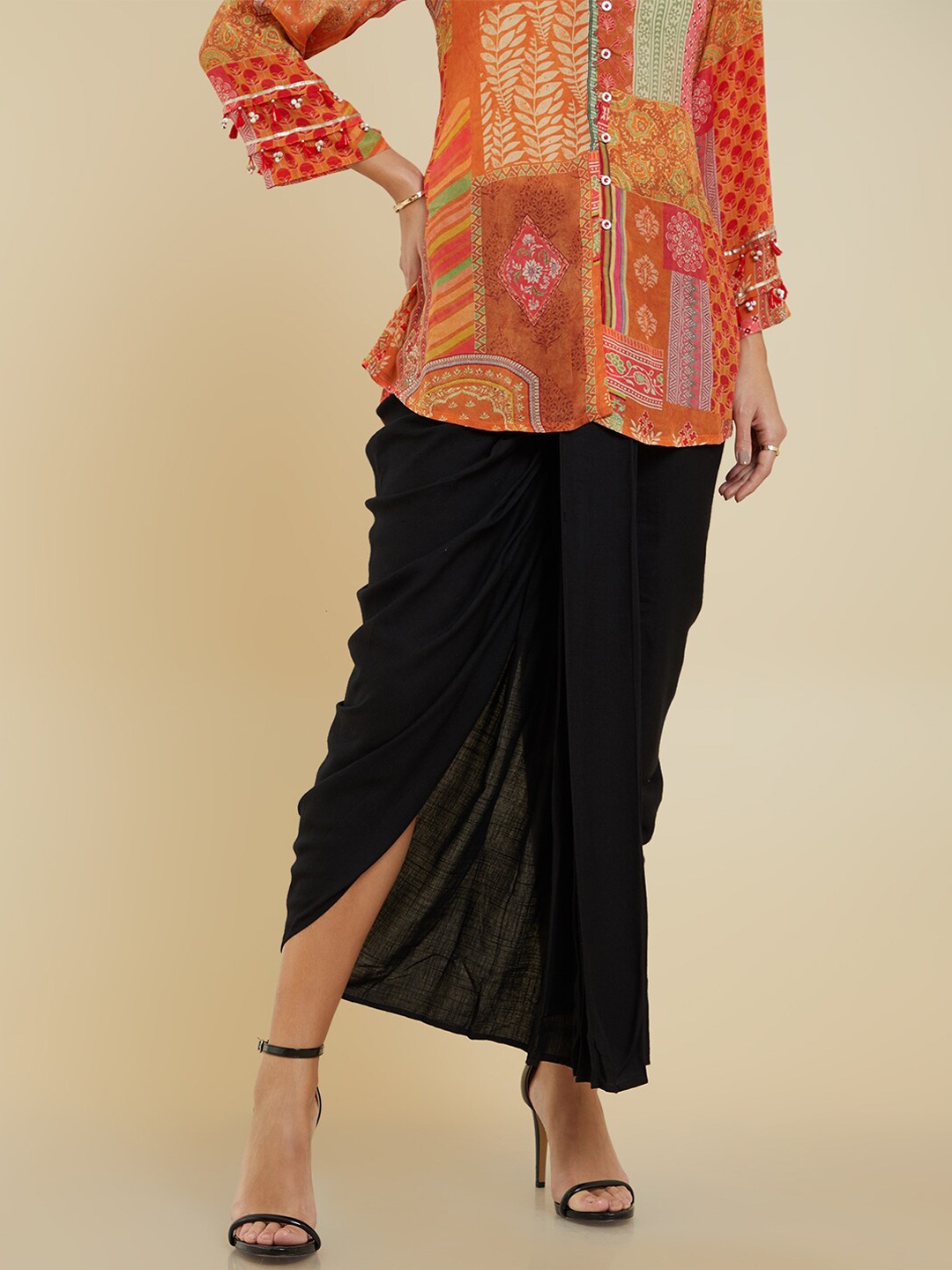 

Soch Women Mid-Rise Dhoti Pant, Black