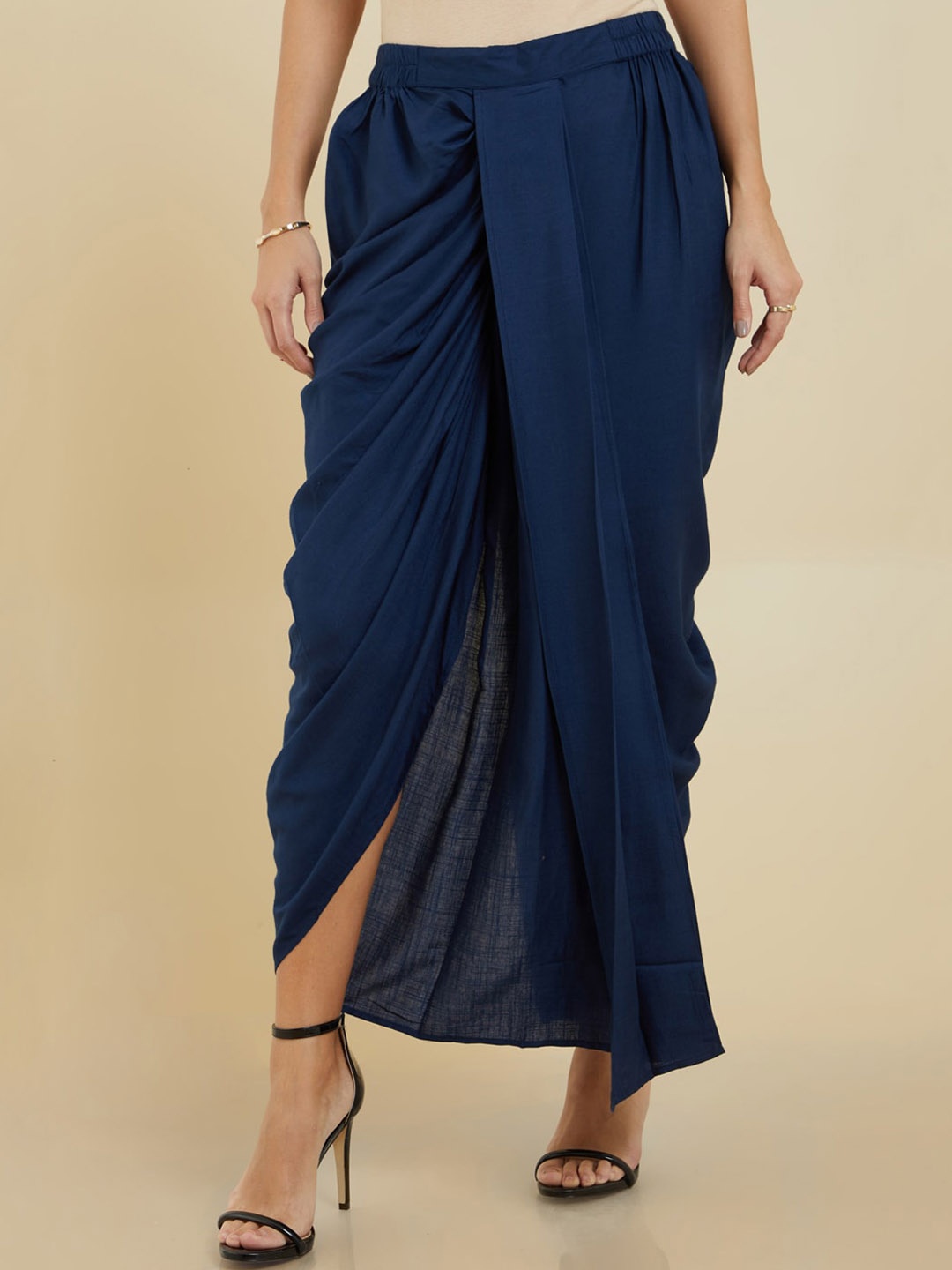 

Soch Women Loose-Fit Pleated Dhoti Pants, Navy blue
