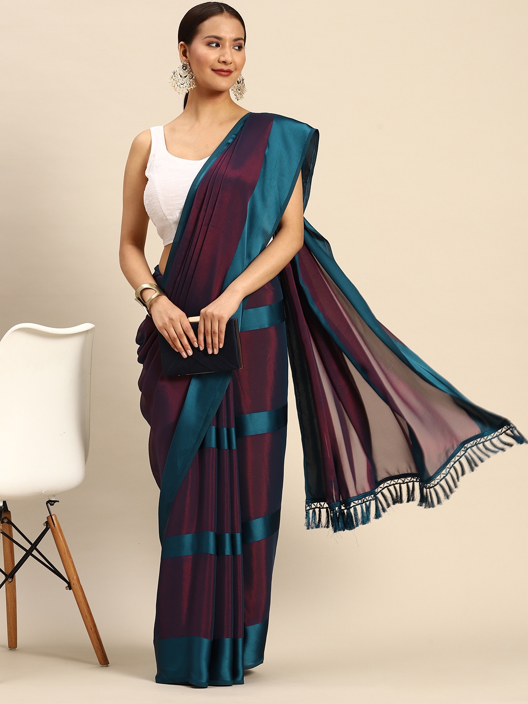 

Tikhi Imli Striped Satin Saree, Blue