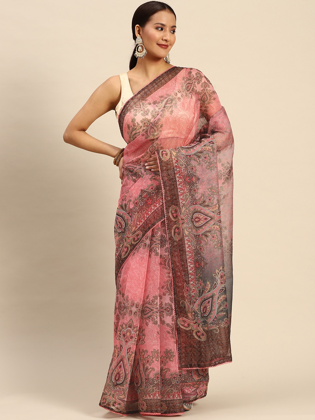 

Tikhi Imli Ethnic Motifs Organza Saree, Peach
