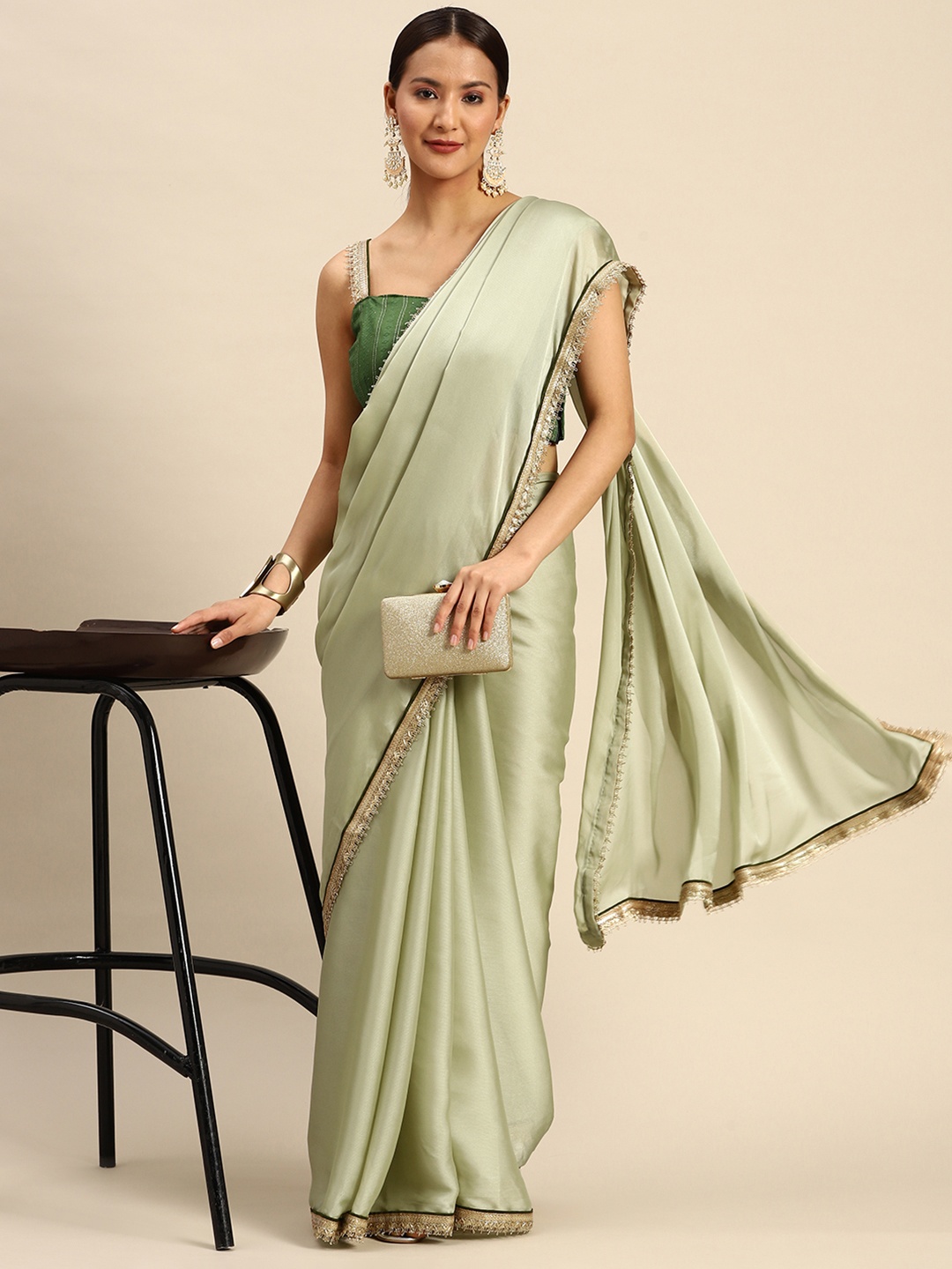 

Tikhi Imli Solid Saree, Green
