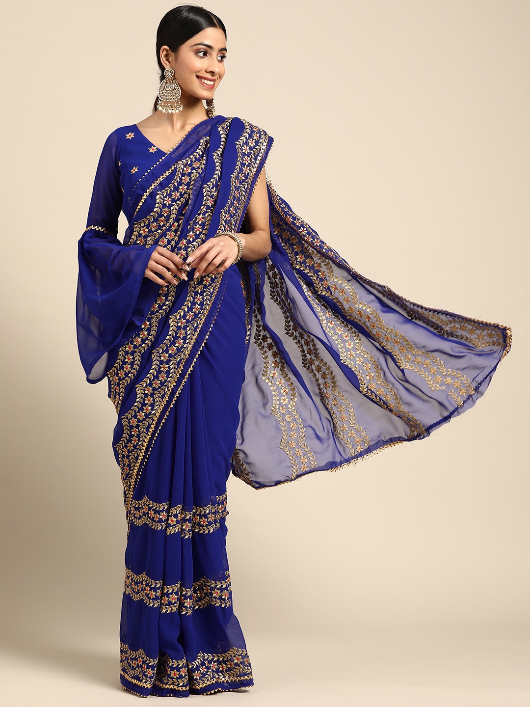 

Tikhi Imli Floral Embroidered Heavy Work Saree, Blue