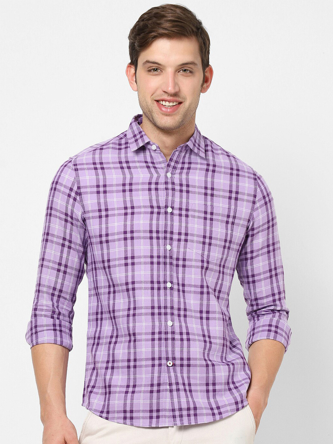 

VASTRADO Men Checked Casual Cotton Shirt, Purple