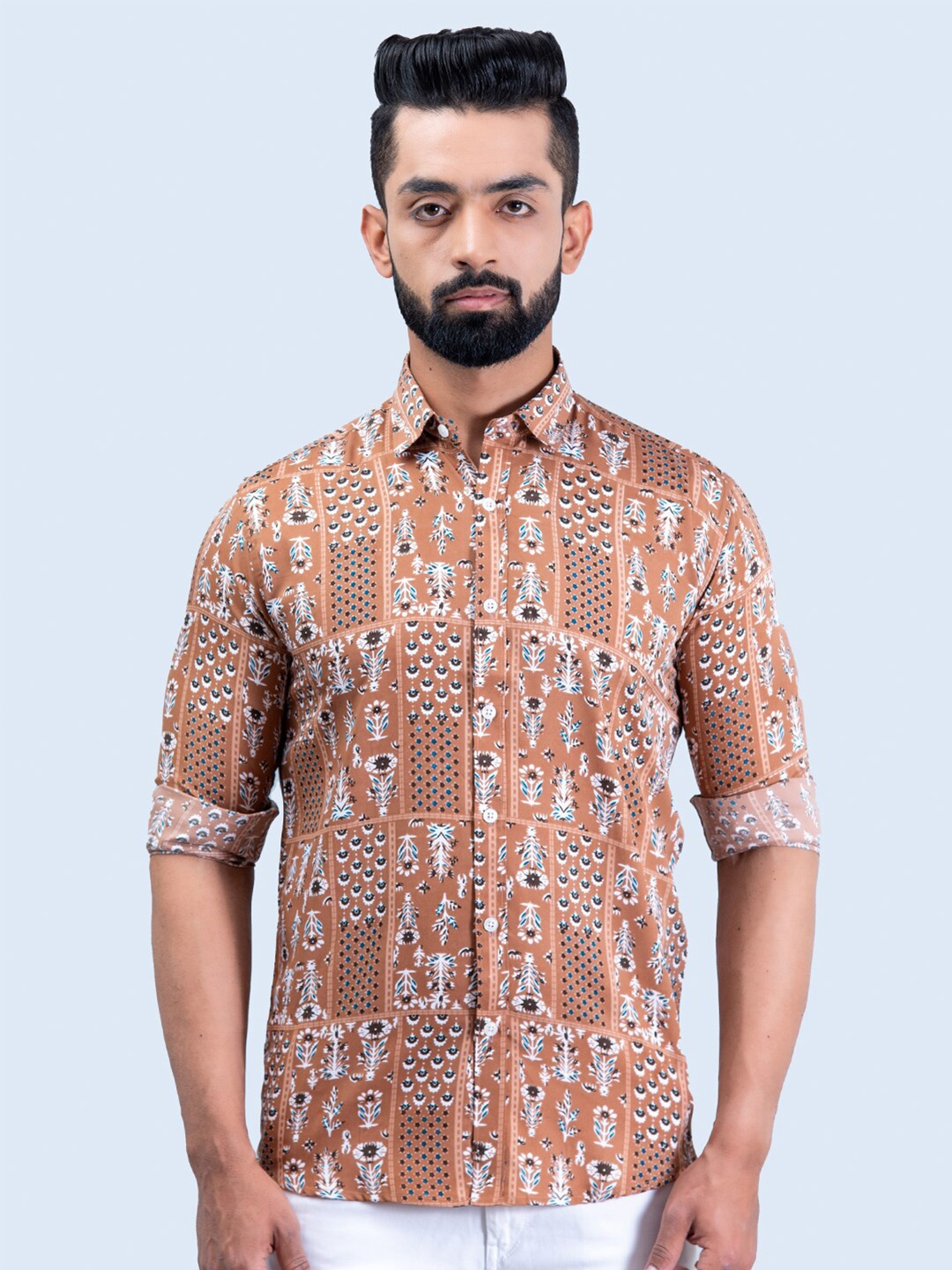 

Tistabene Men Printed Casual Crepe Shirt, Brown