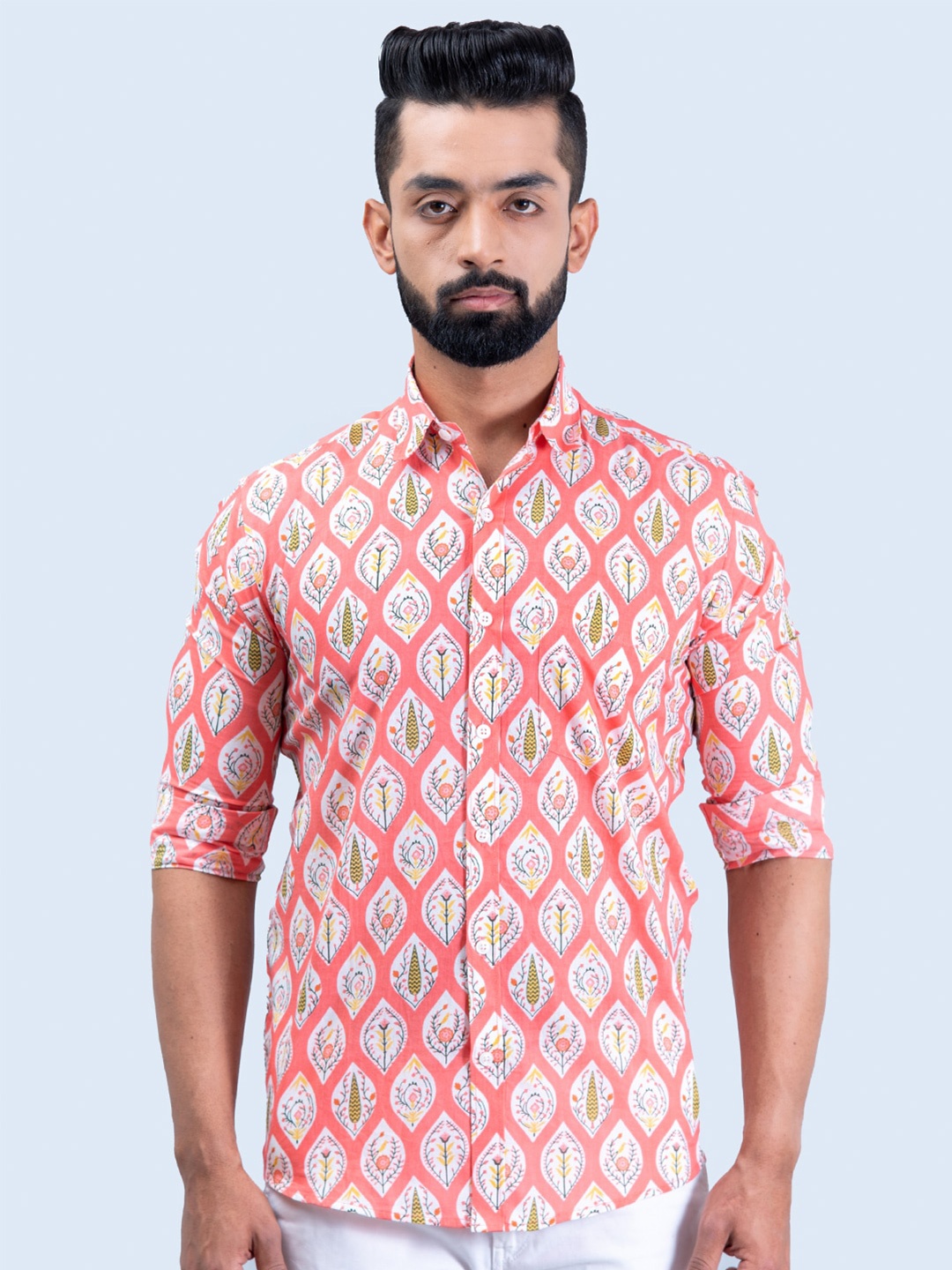 

Tistabene Men Printed Casual Cotton Shirt, Peach