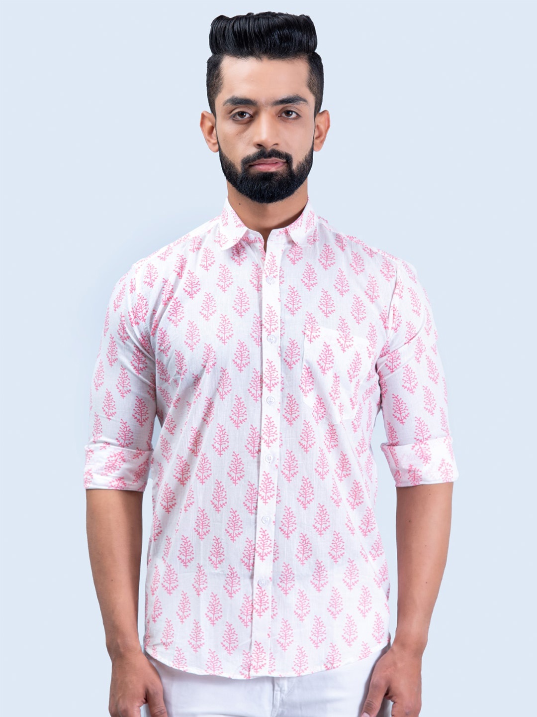 

Tistabene Ethnic Motif Printed Casual Cotton Shirt, White