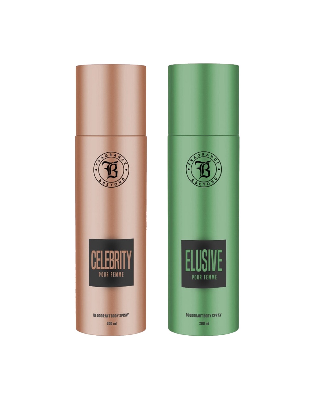 

Fragrance & Beyond Women Set of Celebrity & Elusive Deodorant Body Sprays - 200 ml Each, Green
