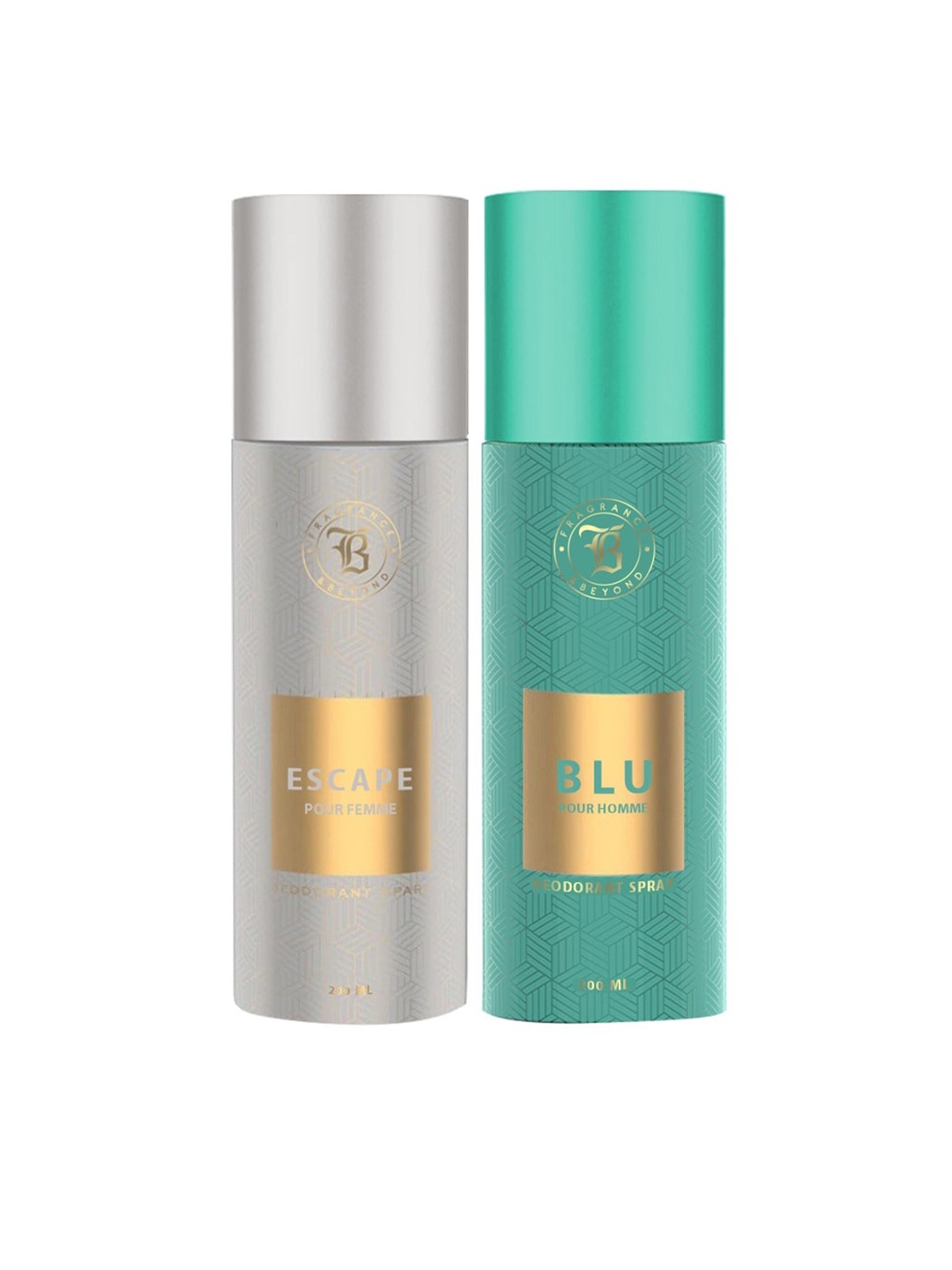 

Fragrance & Beyond Set of Women Escape & Men Blu Deodorant Body Sprays - 200 ml Each, Silver