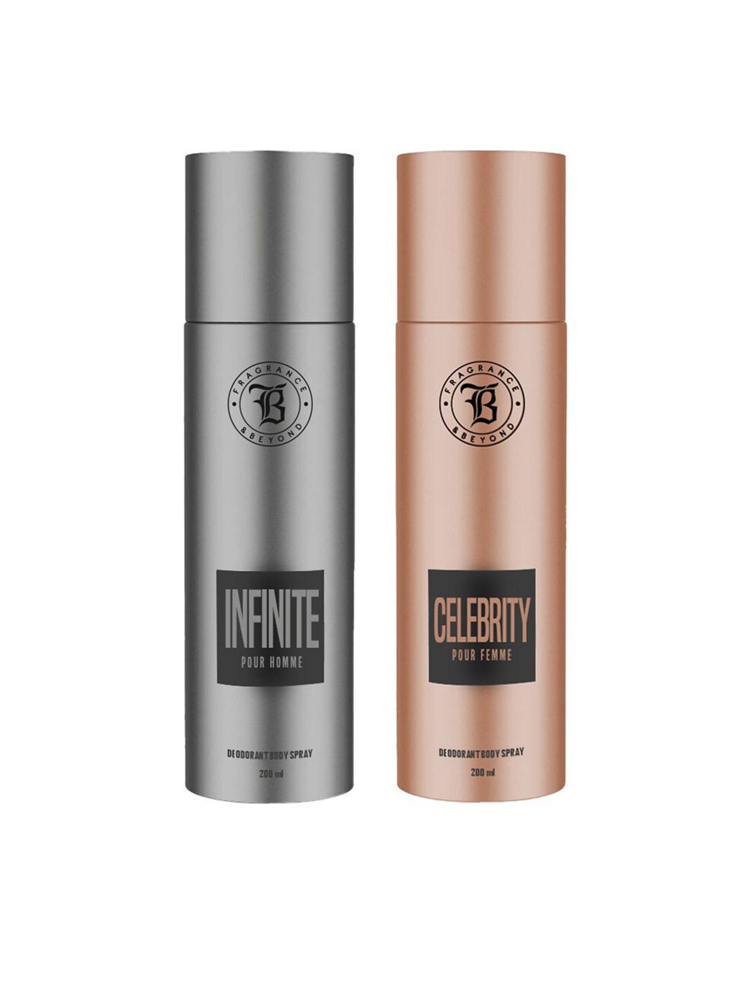 

Fragrance & Beyond Set of Men Infinite & Women Celebrity Deodorant Body Sprays-200 ml Each, Grey
