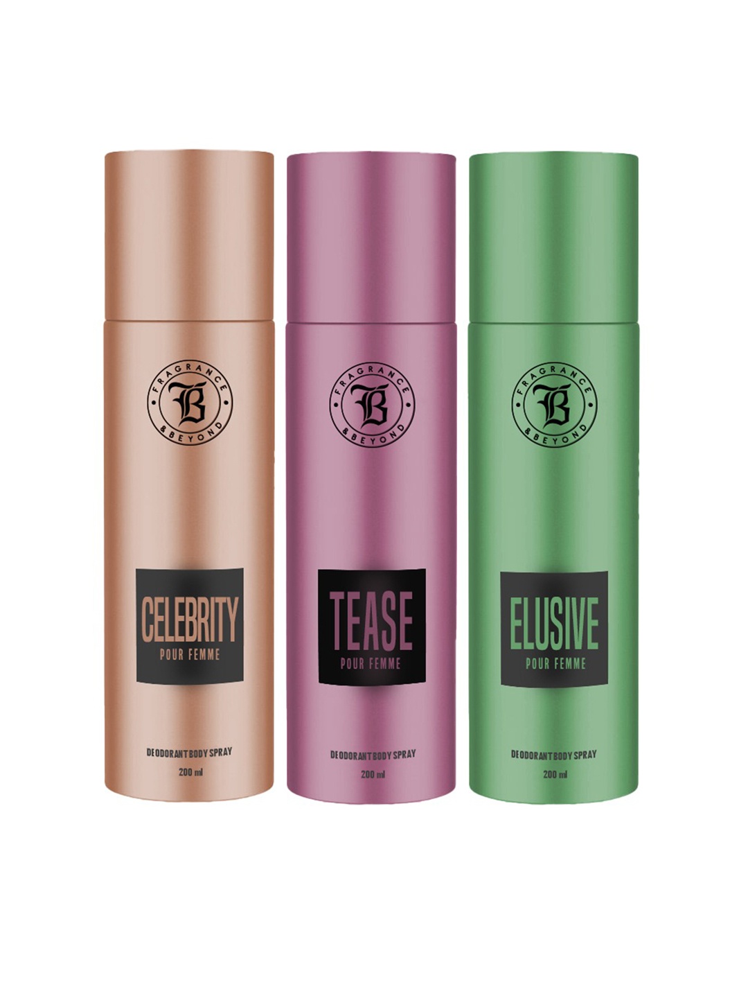 

Fragrance & Beyond Women Set of 3 Deodorants 200 ml Each - Celebrity, Tease & Elusive, Brown