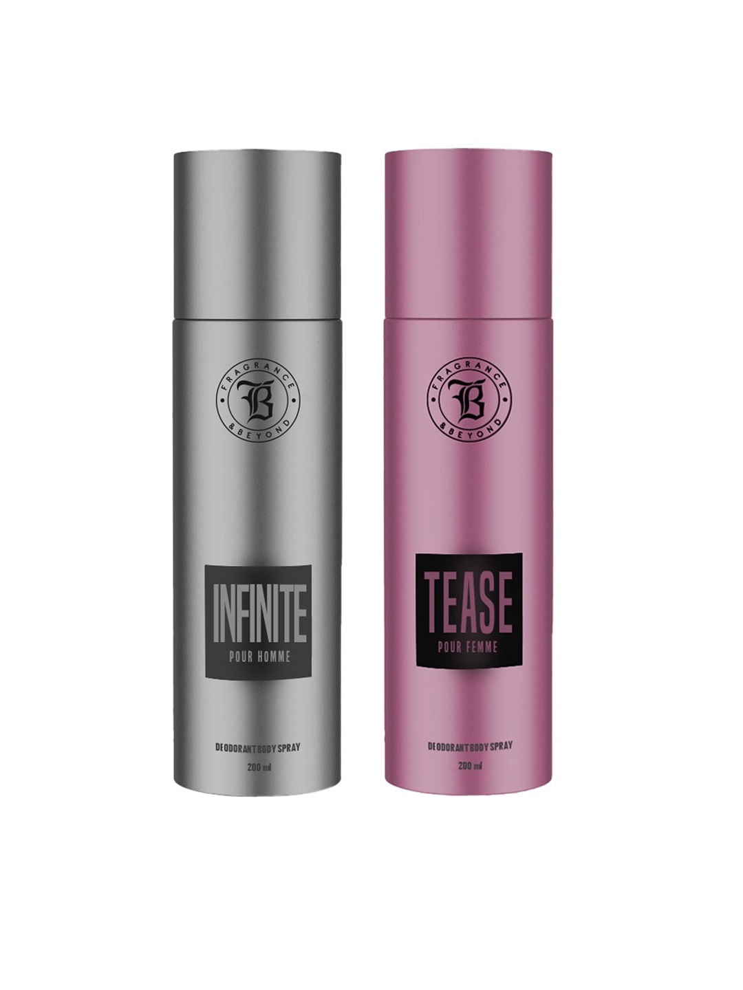 

Fragrance & Beyond Set of Men Infinite & Women Tease Deodorant Body Sprays - 200 ml Each, Grey