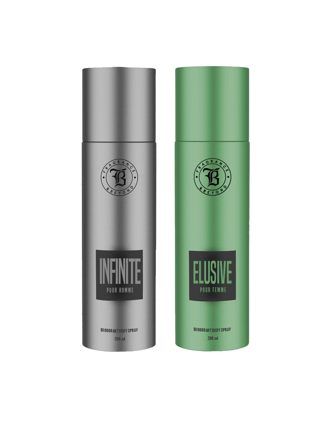 

Fragrance & Beyond Set of Men Infinite & Women Elusive Deodorant Body Spray - 200 ml Each, Green