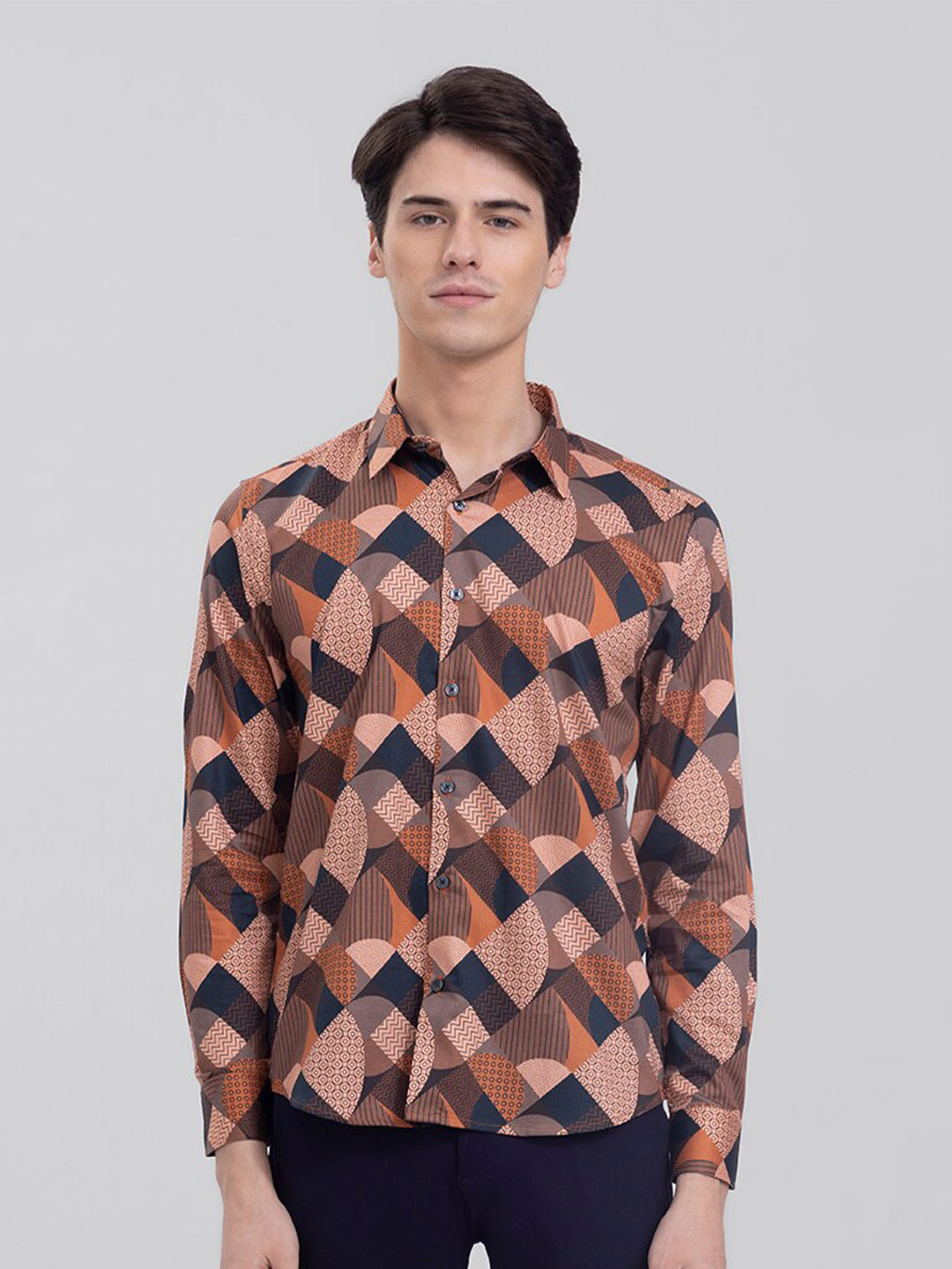 

Snitch Men Slim Fit Printed Cotton Casual Shirt, Peach