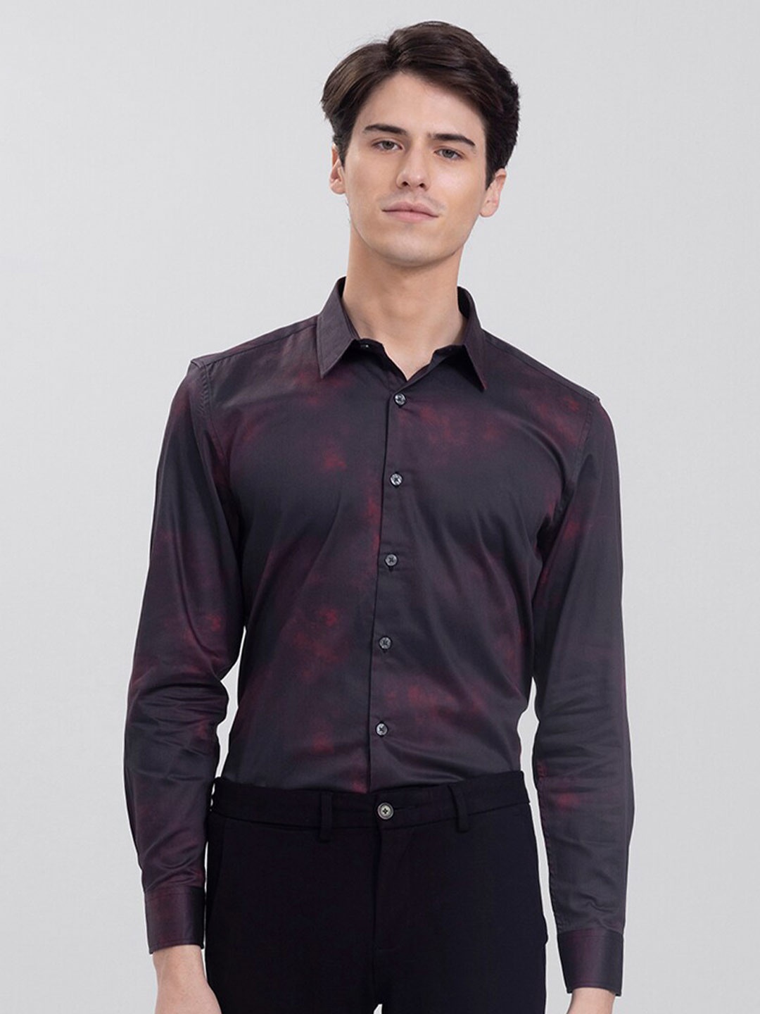 

Snitch Men Slim Fit Printed Semiformal Cotton Shirt, Burgundy