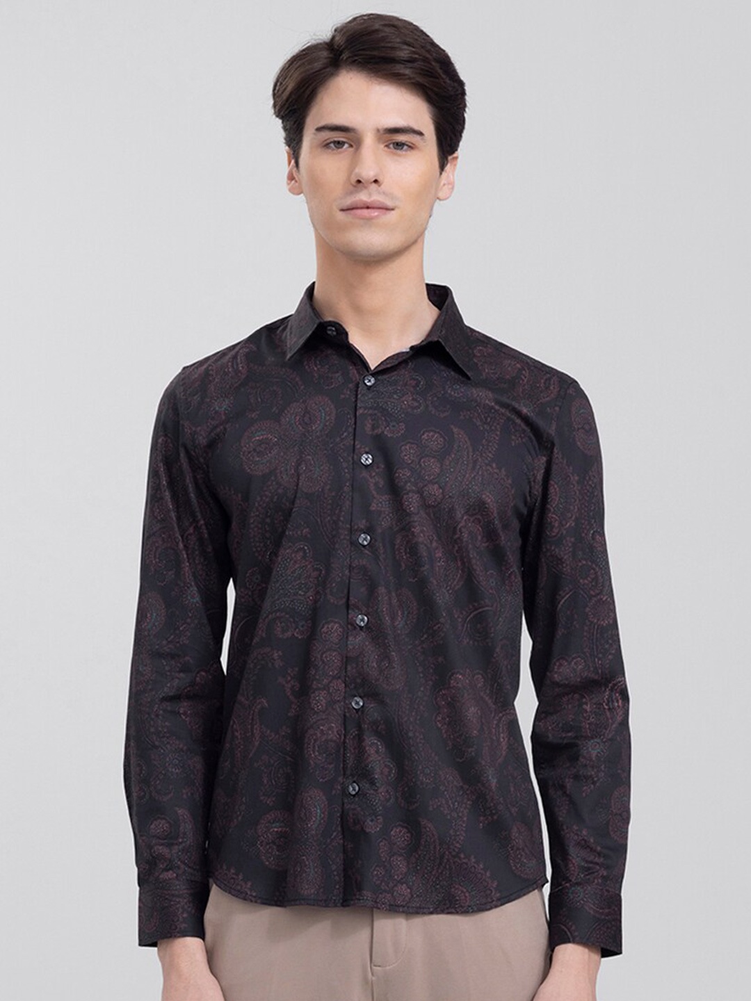 

Snitch Men Slim Fit Printed Casual Cotton Shirt, Black