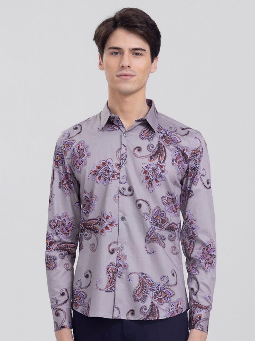 

Snitch Men Slim Fit Ethnic Printed Casual Cotton Shirt, Lavender