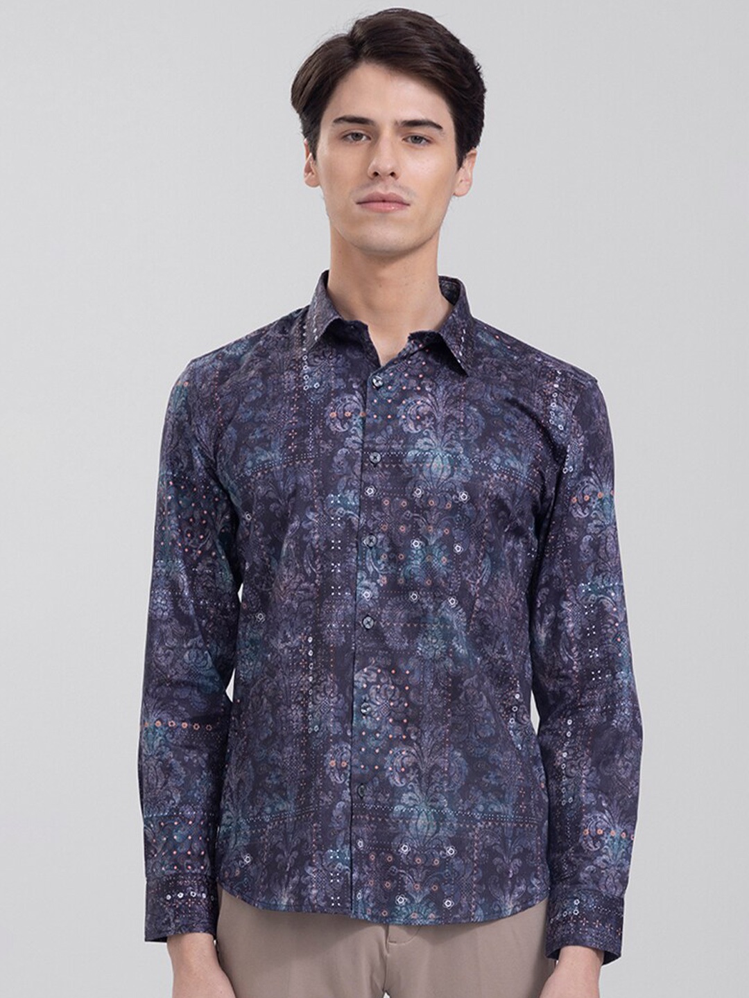 

Snitch Men Slim Fit Printed Casual Cotton Shirt, Blue