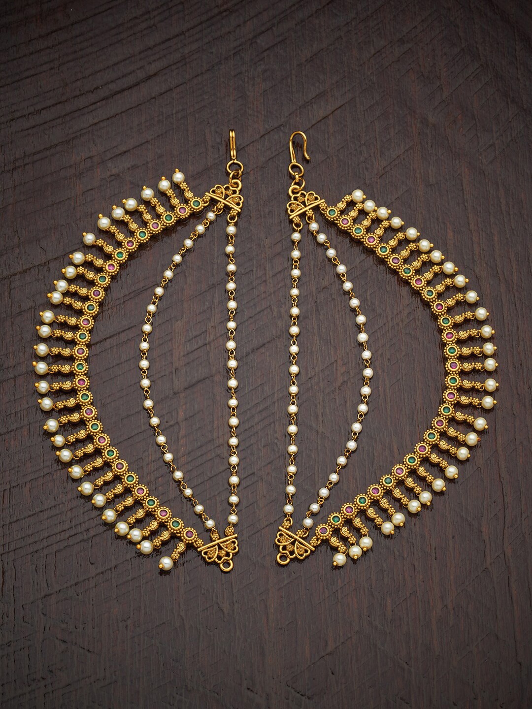 

Kushal's Fashion Jewellery Gold-Plated Classic Ear Chain, Red